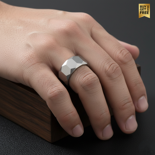 Everyday Faceted Designer Steel Ring | Real Steel– For Men | Includes: Ring