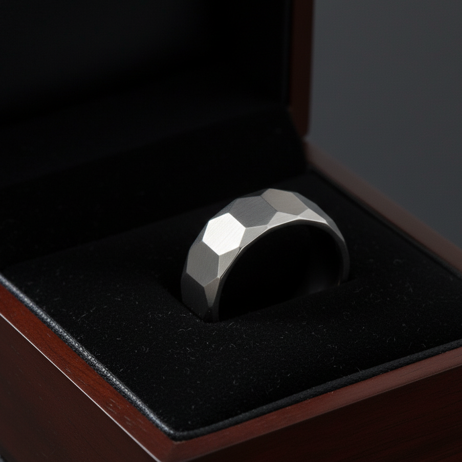 Everyday Faceted Designer Steel Ring | Real Steel– For Men | Includes: Ring