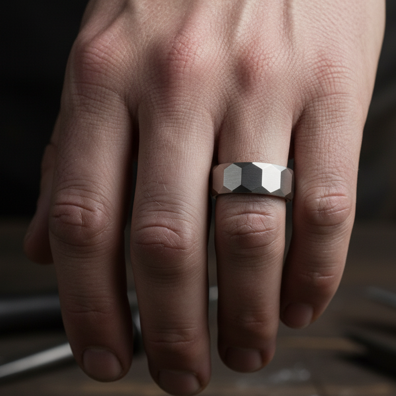 Everyday Faceted Designer Steel Ring | Real Steel– For Men | Includes: Ring
