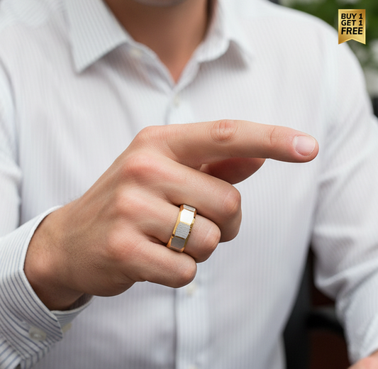 Everyday Textured Designer Golden STEEL Ring | 18 K PVD Gold Plated- For Men | Includes: Ring