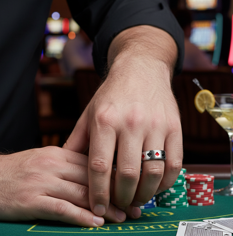 Rotating Steel Cards REAL Steel Ring | 18K PVD Plated– For Men | Includes: Ring