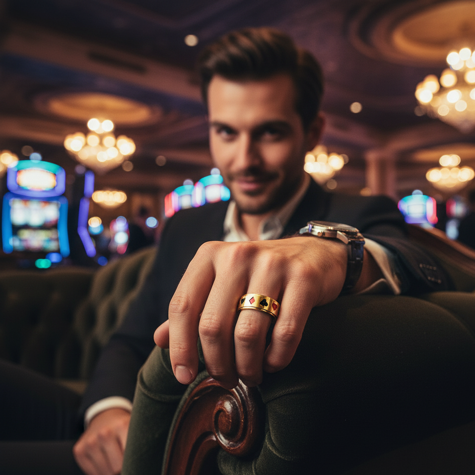 Rotating Golden Cards REAL Steel Ring | 18K PVD Plated– For Men | Includes: Ring