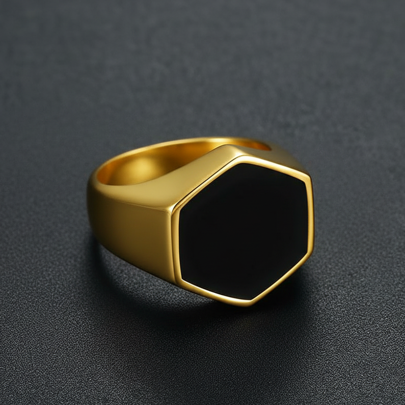 Everyday Sturdy Hexa-Anamel Golden Ring | 18K PVD Gold Plated– For Men | Includes: Ring