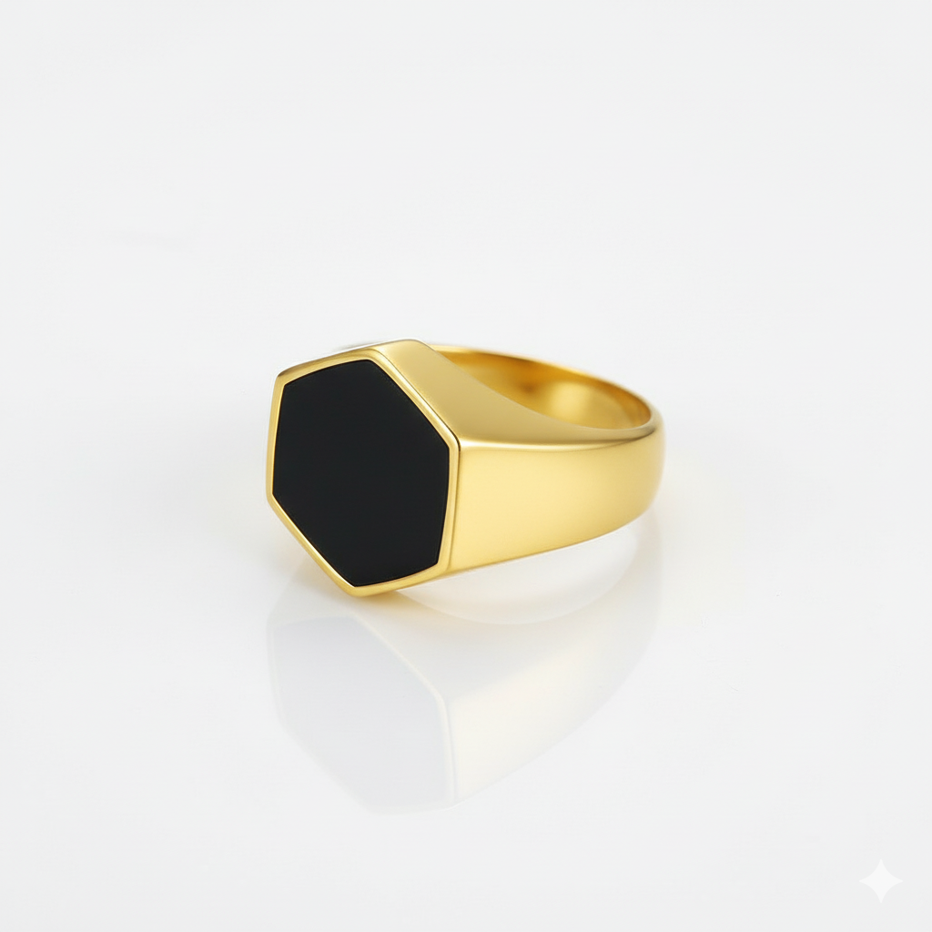 Everyday Sturdy Hexa-Anamel Golden Ring | 18K PVD Gold Plated– For Men | Includes: Ring