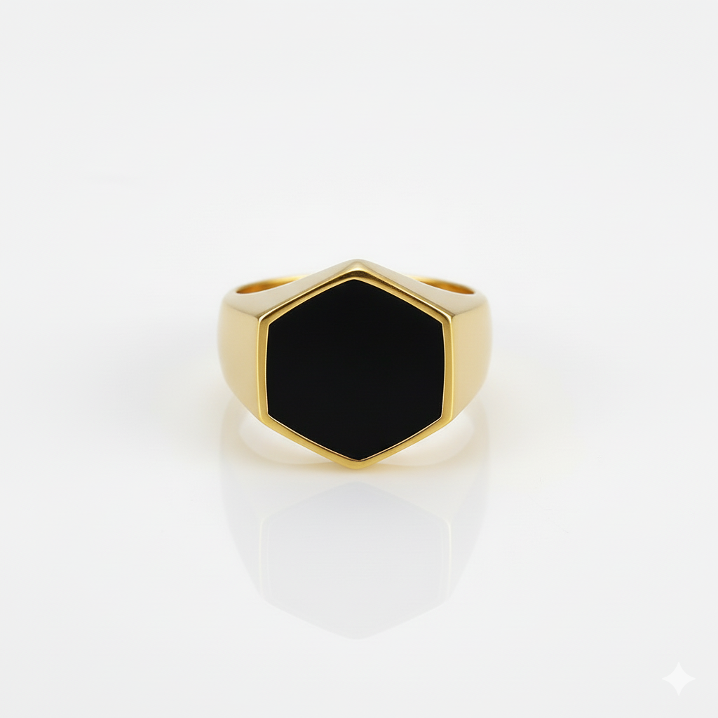 Everyday Sturdy Hexa-Anamel Golden Ring | 18K PVD Gold Plated– For Men | Includes: Ring