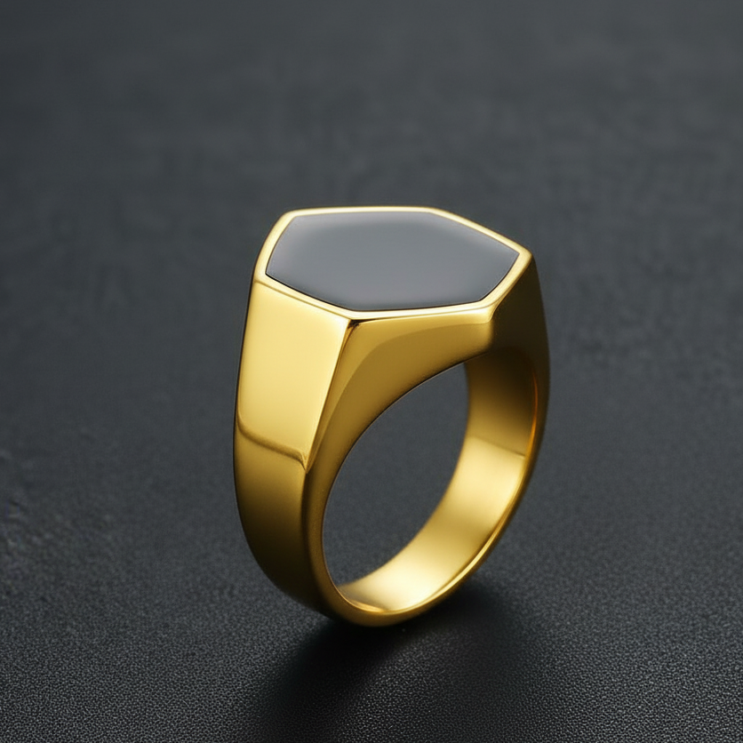 Everyday Sturdy Hexa-Anamel Golden Ring | 18K PVD Gold Plated– For Men | Includes: Ring