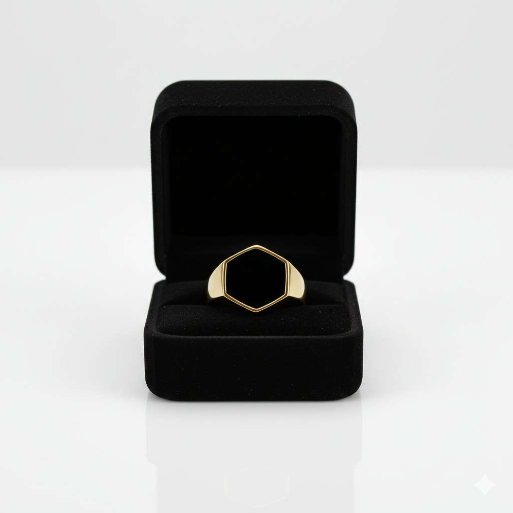Everyday Sturdy Hexa-Anamel Golden Ring | 18K PVD Gold Plated– For Men | Includes: Ring