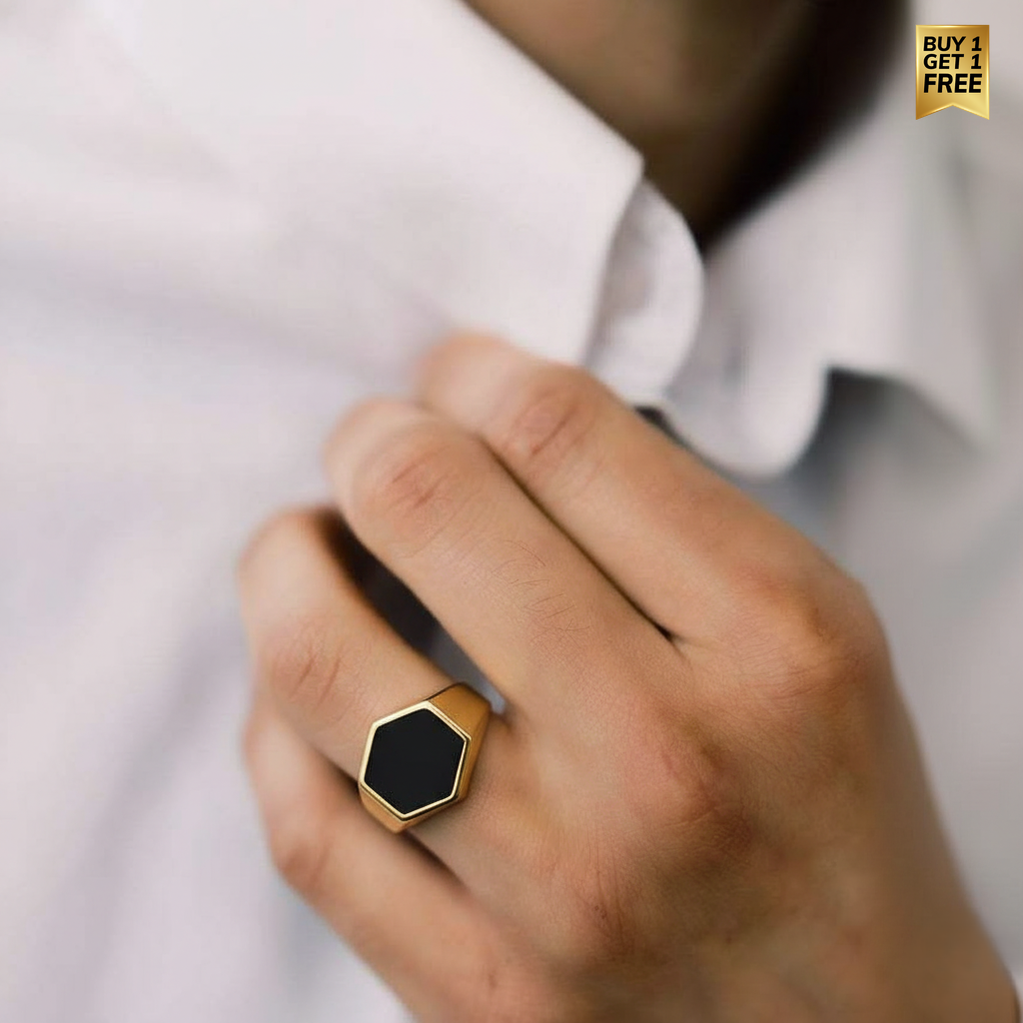 Everyday Sturdy Hexa-Anamel Golden Ring | 18K PVD Gold Plated– For Men | Includes: Ring