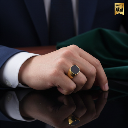Everyday Sturdy Rounded Square-Anamel Golden Ring | 18K PVD Gold Plated– For Men | Includes: Ring