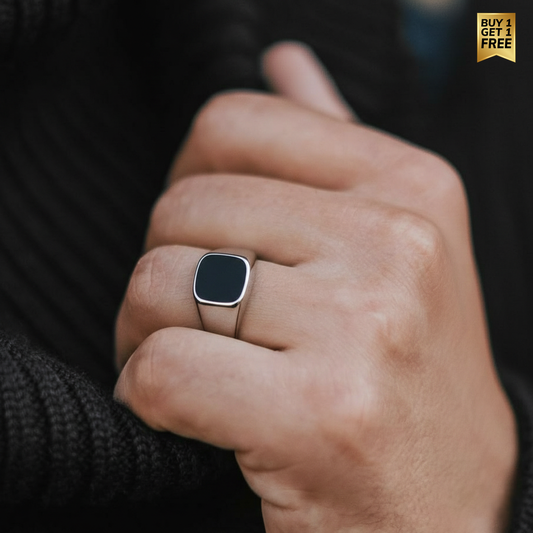 Everyday Sturdy Rounded Square-Anamel STEEL Ring | Real Steel– For Men | Includes: Ring