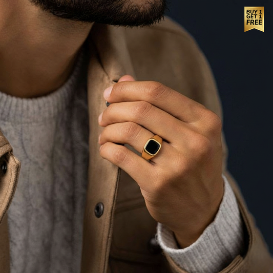 Everyday Sturdy Diamond-Cut-Zircon Golden Ring | 18K PVD Gold Plated– For Men | Includes: Ring