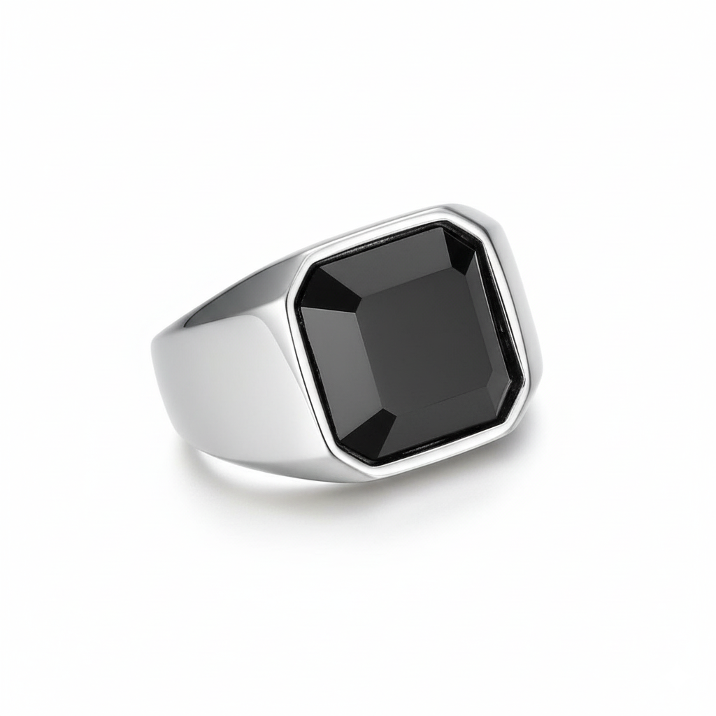 Everyday Sturdy Diamond-Cut-Zircon STEEL Ring | Real Steel– For Men | Includes: Ring