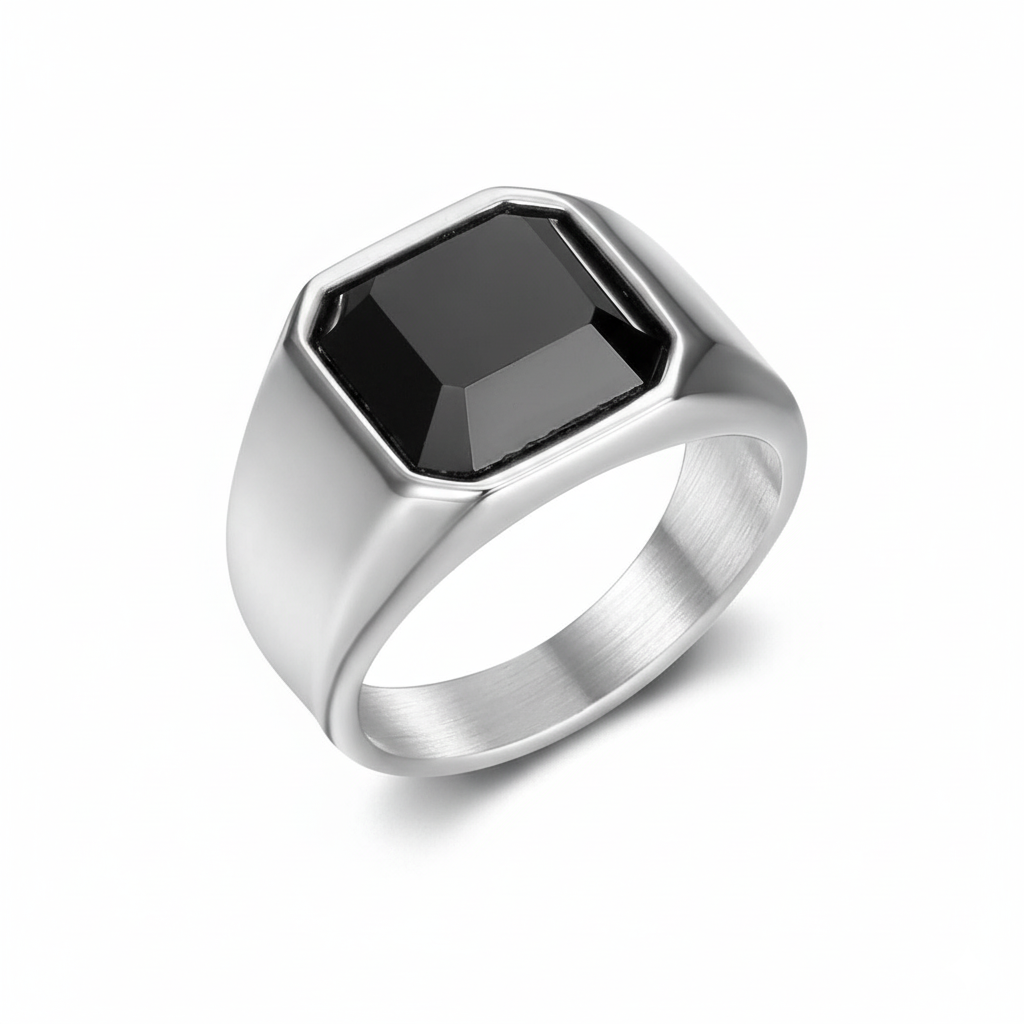 Everyday Sturdy Diamond-Cut-Zircon STEEL Ring | Real Steel– For Men | Includes: Ring