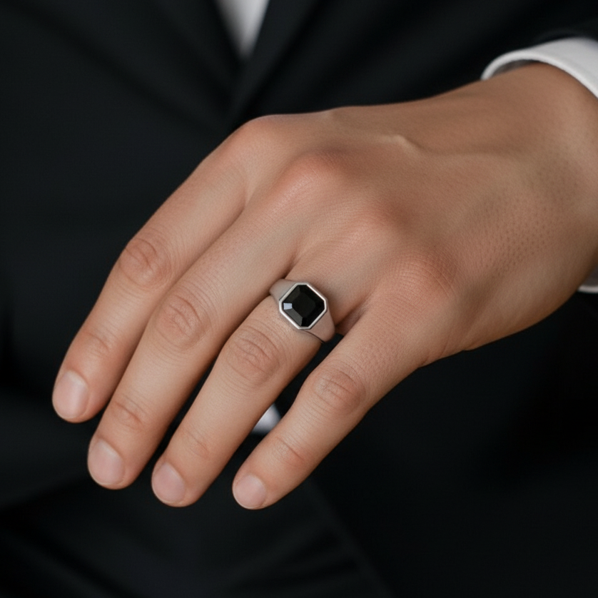 Everyday Sturdy Diamond-Cut-Zircon STEEL Ring | Real Steel– For Men | Includes: Ring