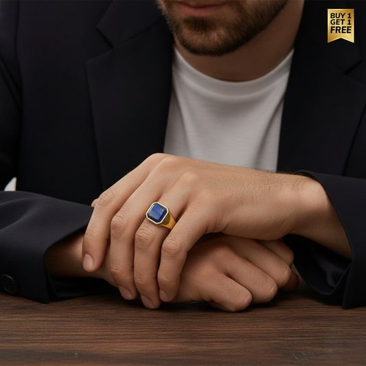 Everyday Sturdy Sodalite Golden STEEL Ring | 18K PVD Gold Plated– For Men | Includes: Ring