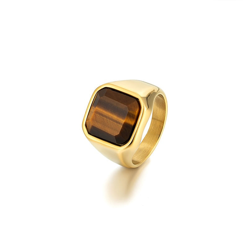 Everyday Sturdy Tiger Eye Golden STEEL Ring | 18K PVD Gold Plated– For Men | Includes: Ring