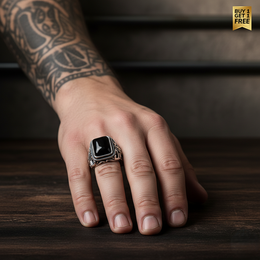 Eternal Black Obsidian Ring | Copper Base– For Men | Includes: Ring