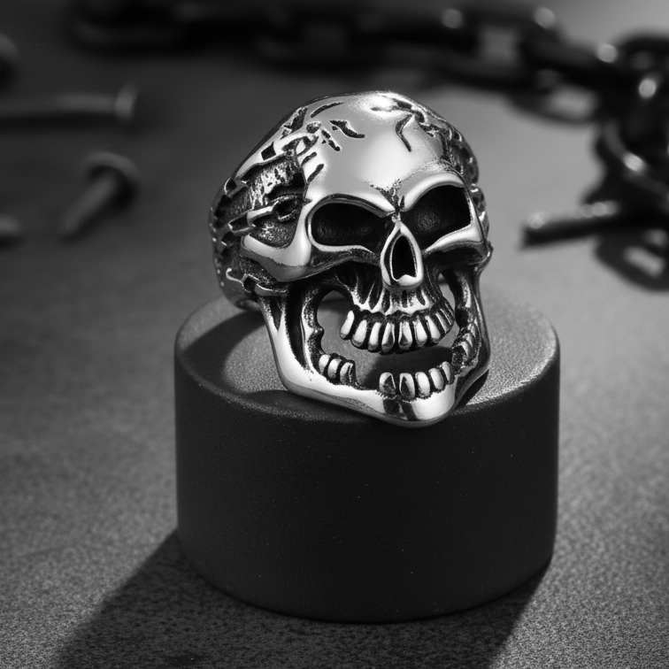 Bulky Boldy Designer Skull Ring| REAL STEEL– For Men | Includes: Ring