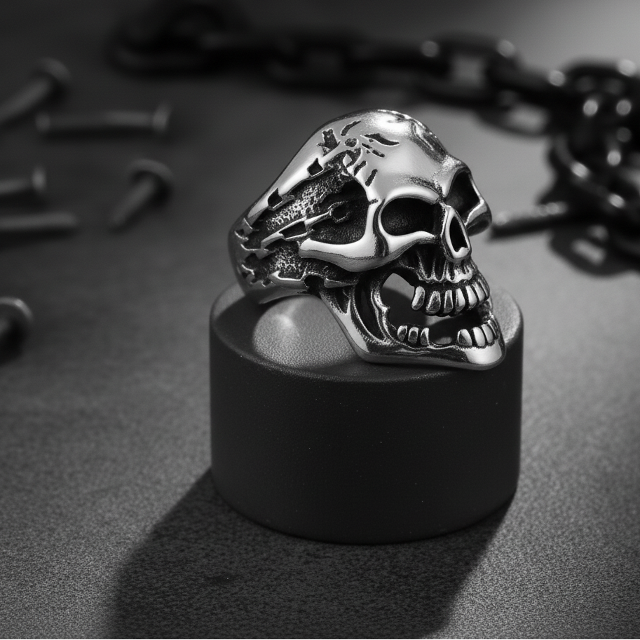 Bulky Boldy Designer Skull Ring| REAL STEEL– For Men | Includes: Ring