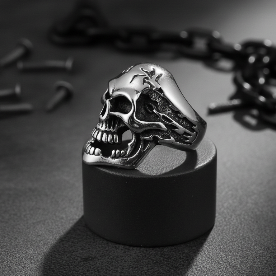 Bulky Boldy Designer Skull Ring| REAL STEEL– For Men | Includes: Ring