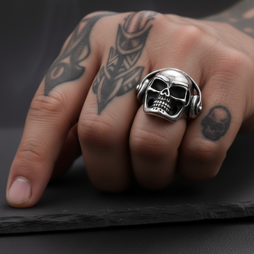 Bulky Boldy Headphone Skull Ring| REAL STEEL– For Men | Includes: Ring