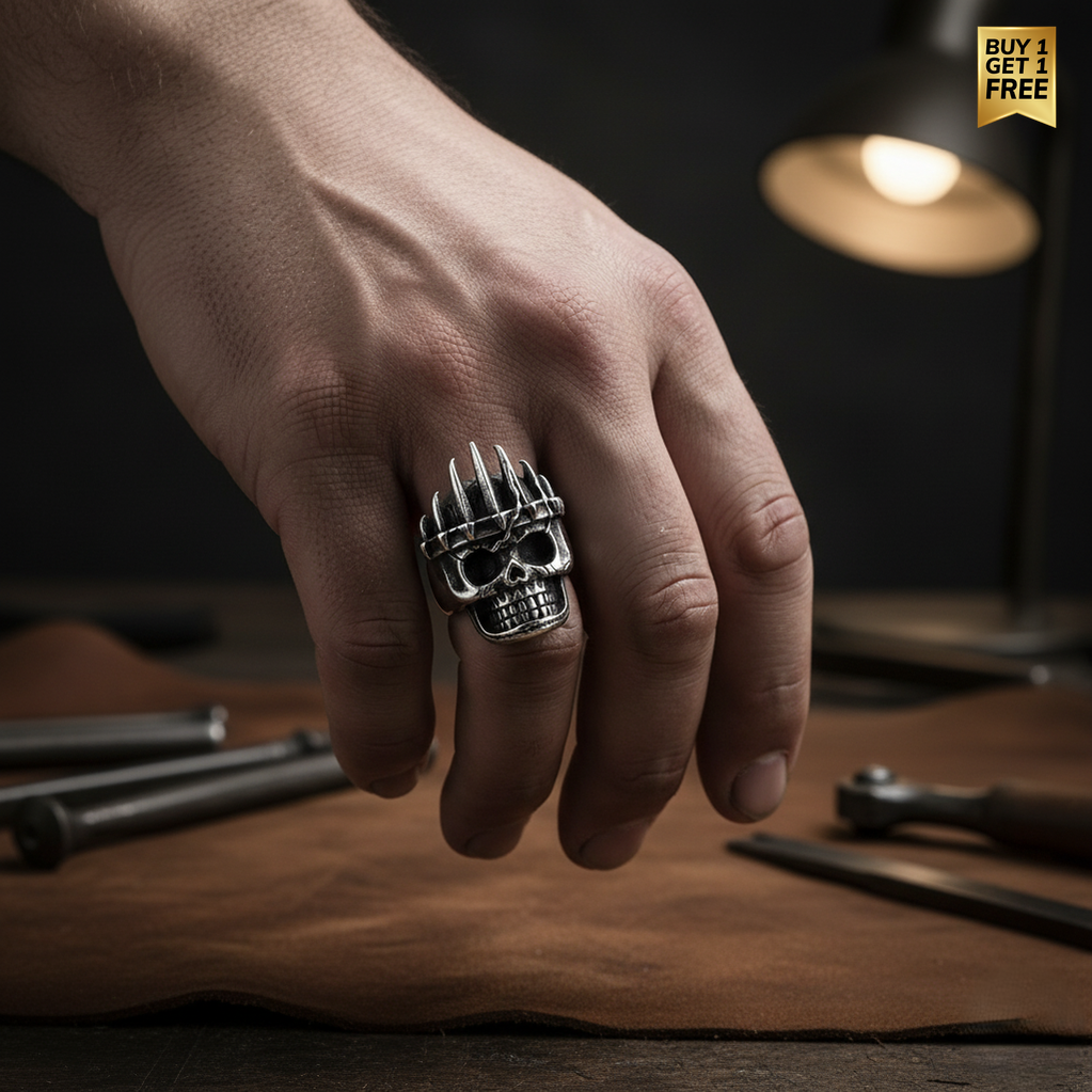 Bulky Boldy Viking Skull Ring| REAL STEEL– For Men | Includes: Ring
