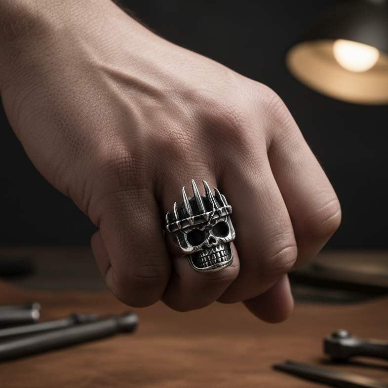 Bulky Boldy Viking Skull Ring| REAL STEEL– For Men | Includes: Ring