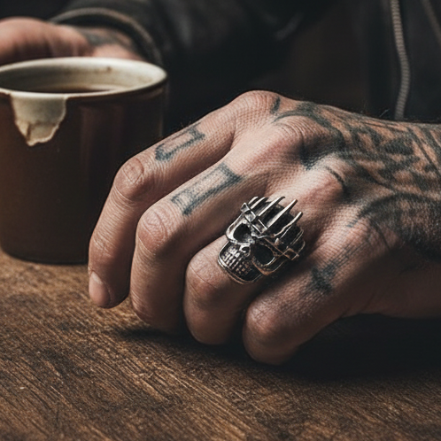Bulky Boldy Viking Skull Ring| REAL STEEL– For Men | Includes: Ring