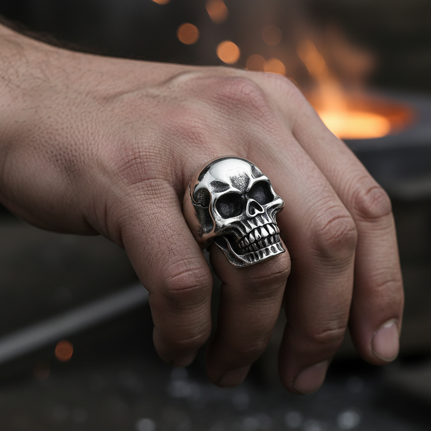 Bulky Boldy Classic Skull Ring| REAL STEEL– For Men | Includes: Ring