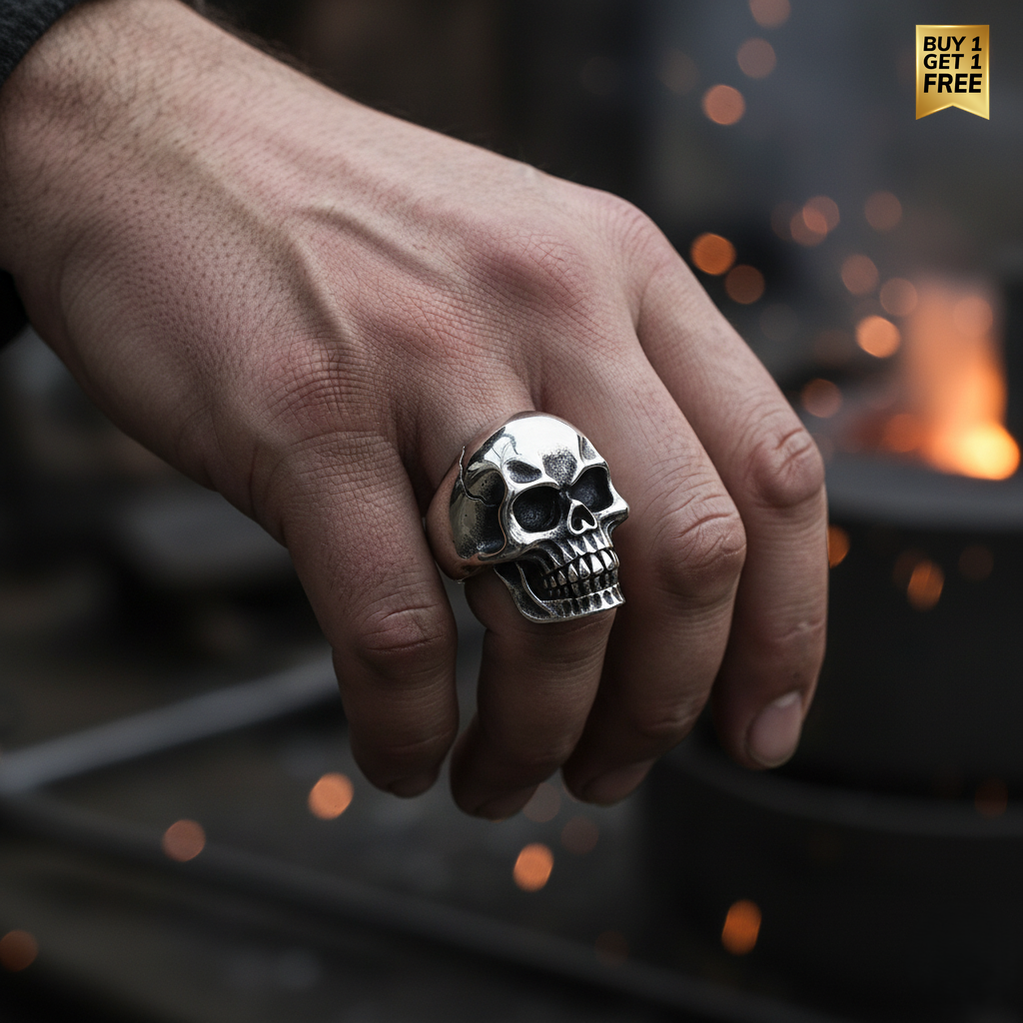 Bulky Boldy Classic Skull Ring| REAL STEEL– For Men | Includes: Ring