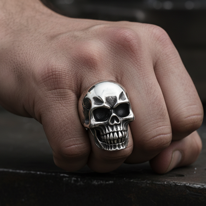 Bulky Boldy Classic Skull Ring| REAL STEEL– For Men | Includes: Ring