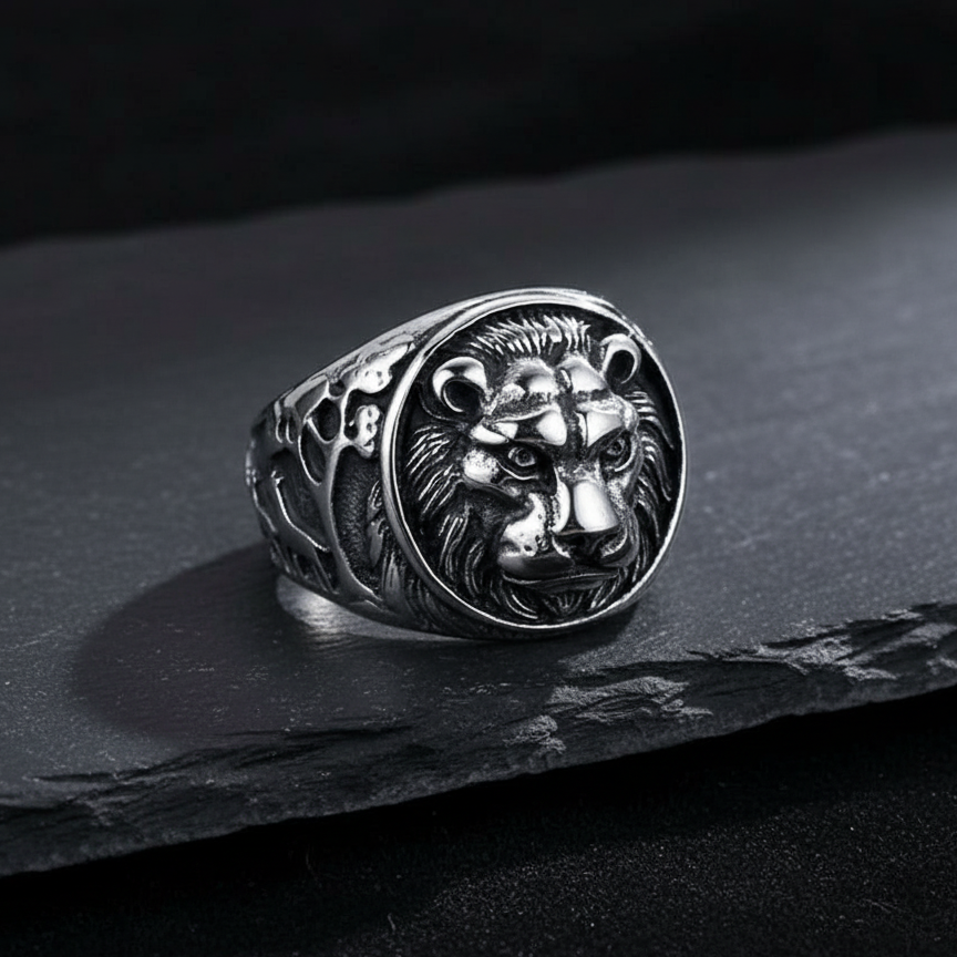 Bold Masculine Tiger Oxidised Steel Ring | 18K PVD Plated– For Men | Includes: Ring