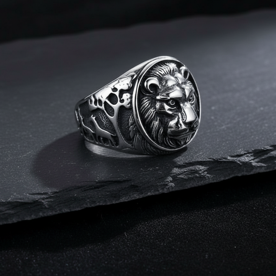 Bold Masculine Tiger Oxidised Steel Ring | 18K PVD Plated– For Men | Includes: Ring