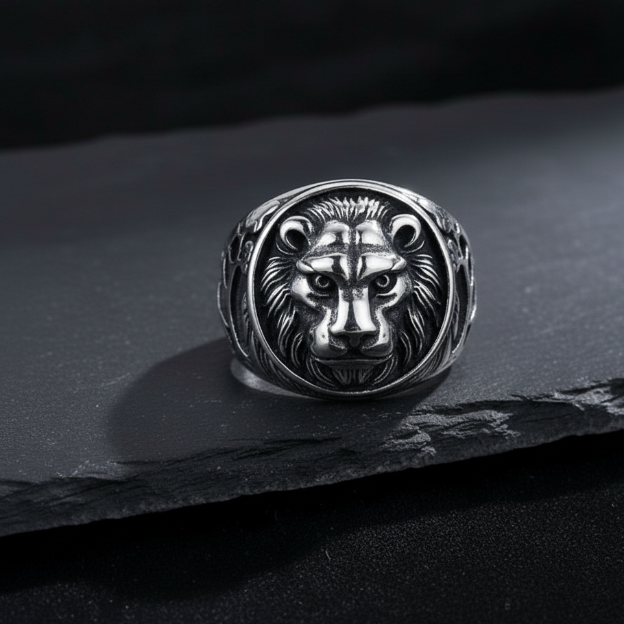 Bold Masculine Tiger Oxidised Steel Ring | 18K PVD Plated– For Men | Includes: Ring
