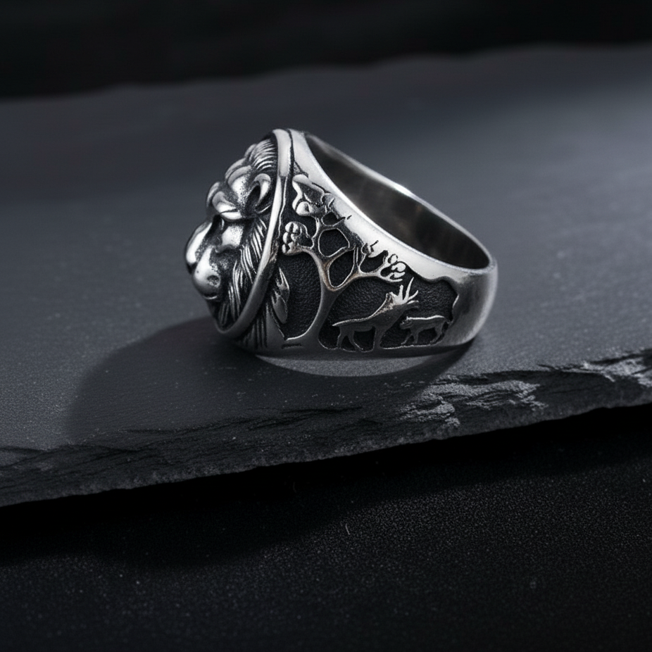 Bold Masculine Tiger Oxidised Steel Ring | 18K PVD Plated– For Men | Includes: Ring