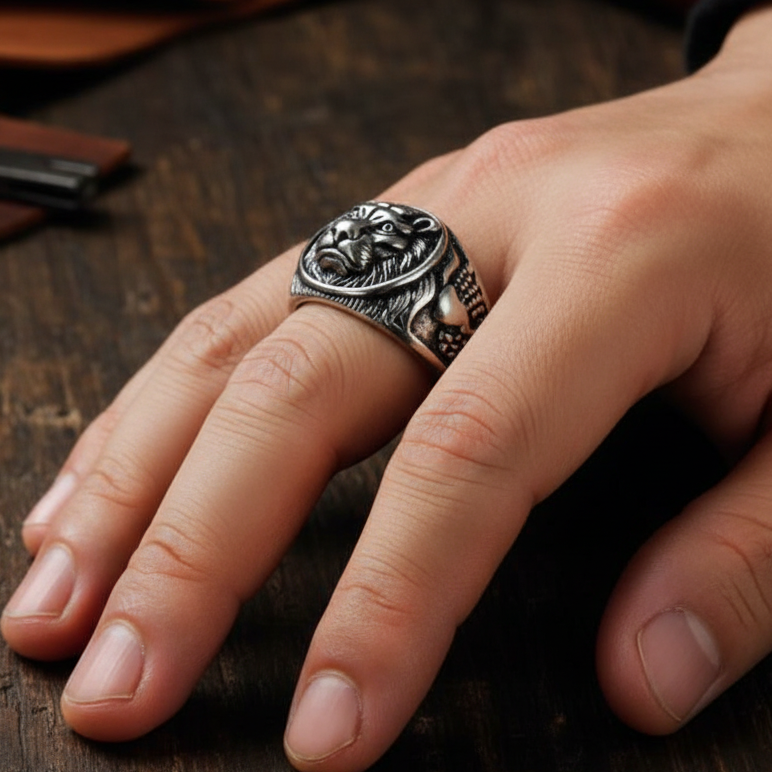 Bold Masculine Tiger Oxidised Steel Ring | 18K PVD Plated– For Men | Includes: Ring