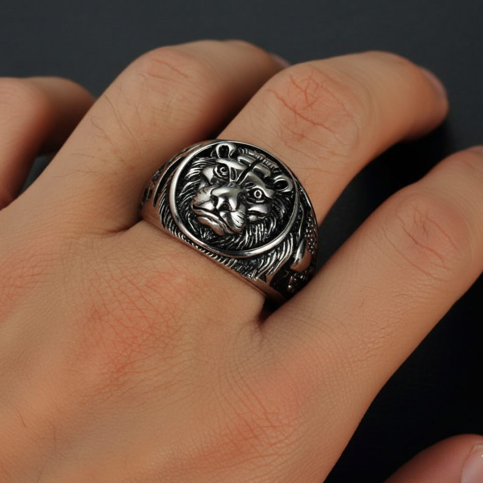 Bold Masculine Tiger Oxidised Steel Ring | 18K PVD Plated– For Men | Includes: Ring