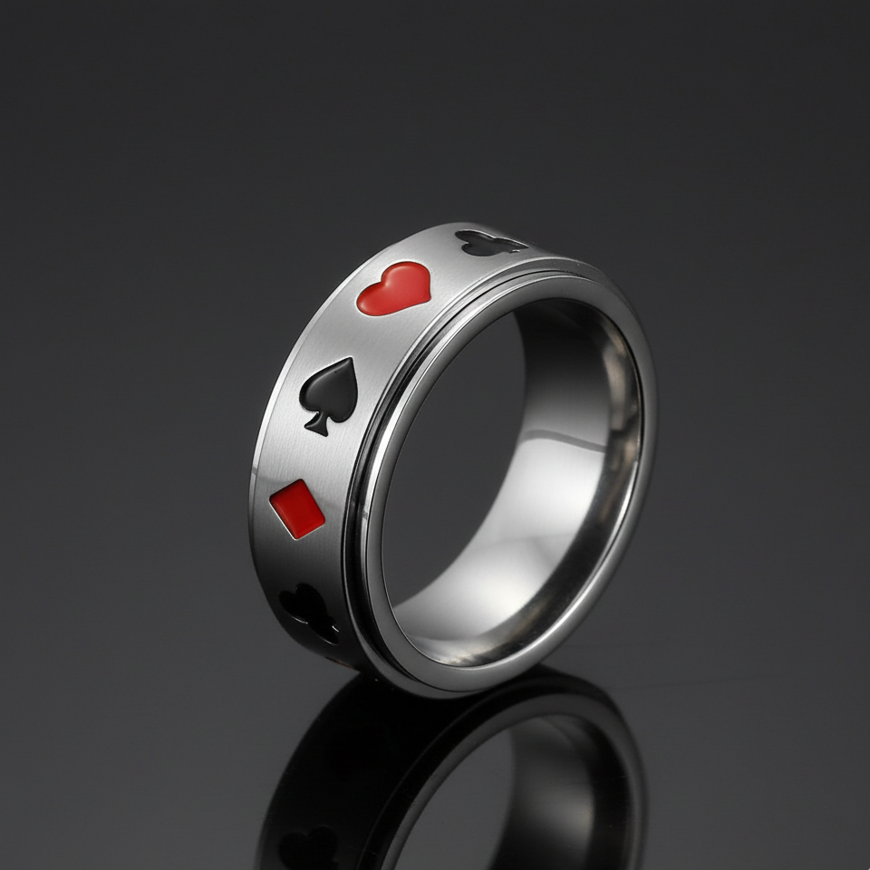 Rotating Steel Cards REAL Steel Ring | 18K PVD Plated– For Men | Includes: Ring