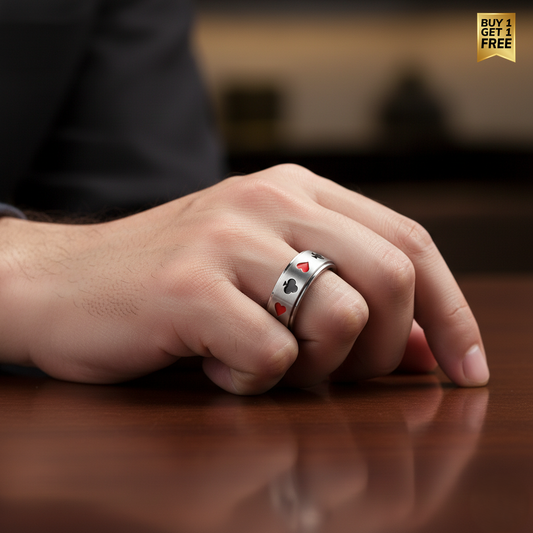 Rotating Steel Cards REAL Steel Ring | 18K PVD Plated– For Men | Includes: Ring