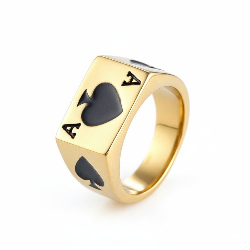 Sturdy Golden Spade REAL Steel Ring | 18K PVD Gold Plated– For Men | Includes: Ring