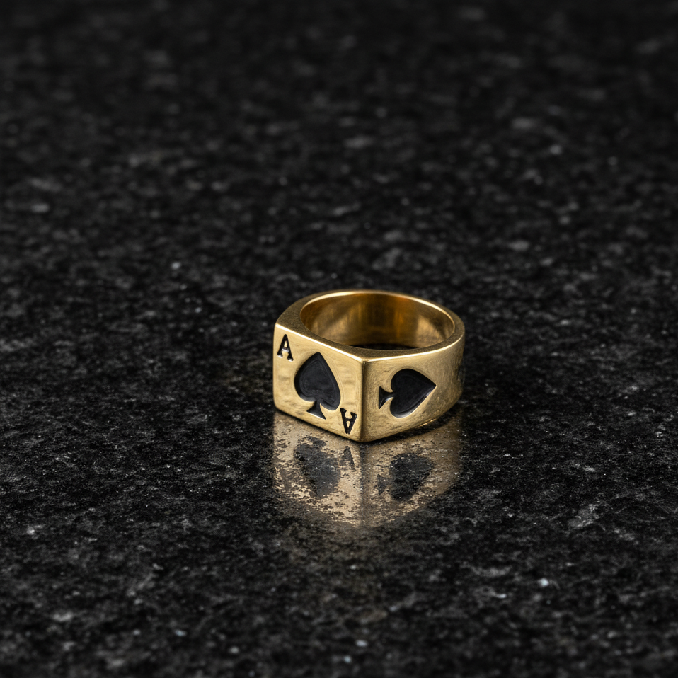 Sturdy Golden Spade REAL Steel Ring | 18K PVD Gold Plated– For Men | Includes: Ring