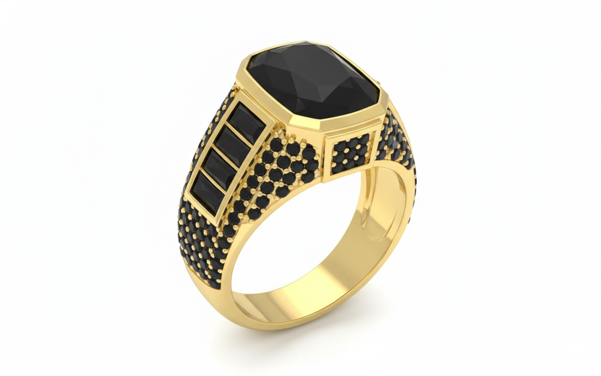Golden Pyramid Zircon Ring | Premium Alloy– For Men | Includes: Ring