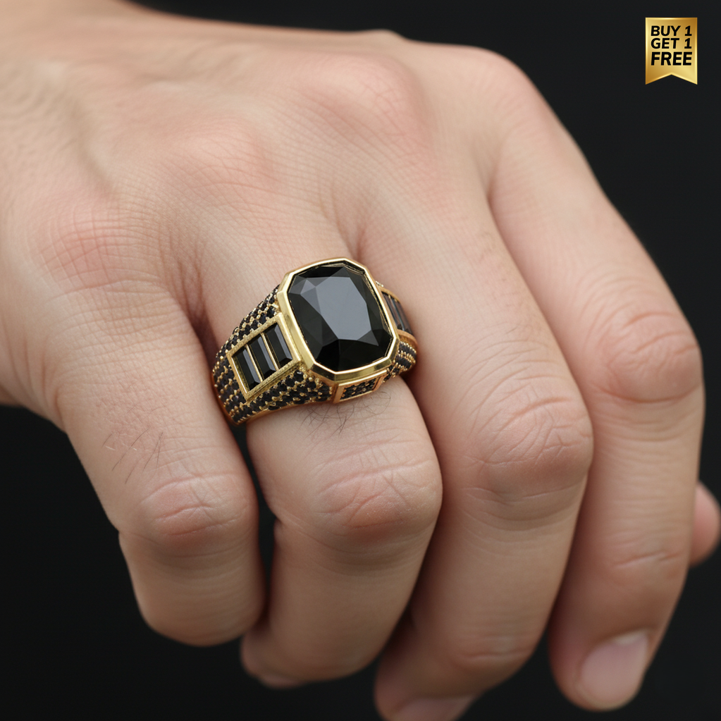 Golden Pyramid Zircon Ring | Premium Alloy– For Men | Includes: Ring