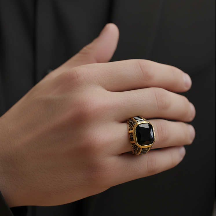 Golden Pyramid Zircon Ring | Premium Alloy– For Men | Includes: Ring