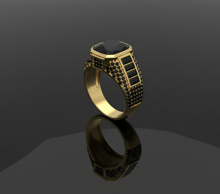 Golden Pyramid Zircon Ring | Premium Alloy– For Men | Includes: Ring