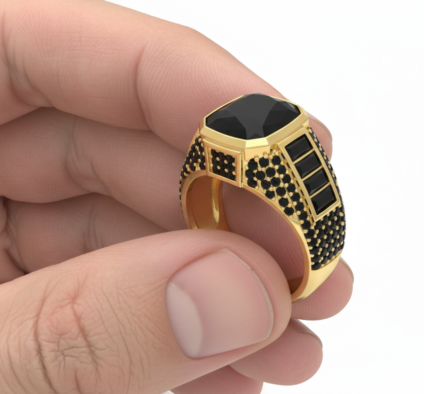 Golden Pyramid Zircon Ring | Premium Alloy– For Men | Includes: Ring