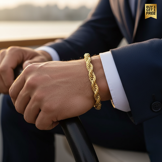 Ultra Bold Solid Golden Everyday Rope Chain Bracelet | TITANIUM STEEL - For Men | Includes: Bracelet