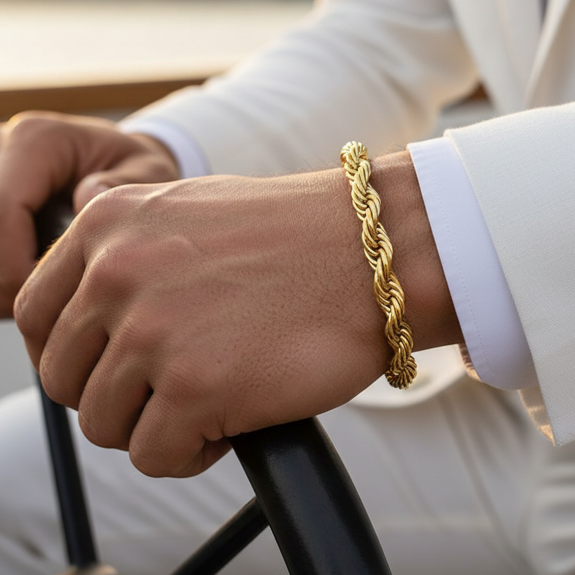 Ultra Bold Solid Golden Everyday Rope Chain Bracelet | TITANIUM STEEL - For Men | Includes: Bracelet