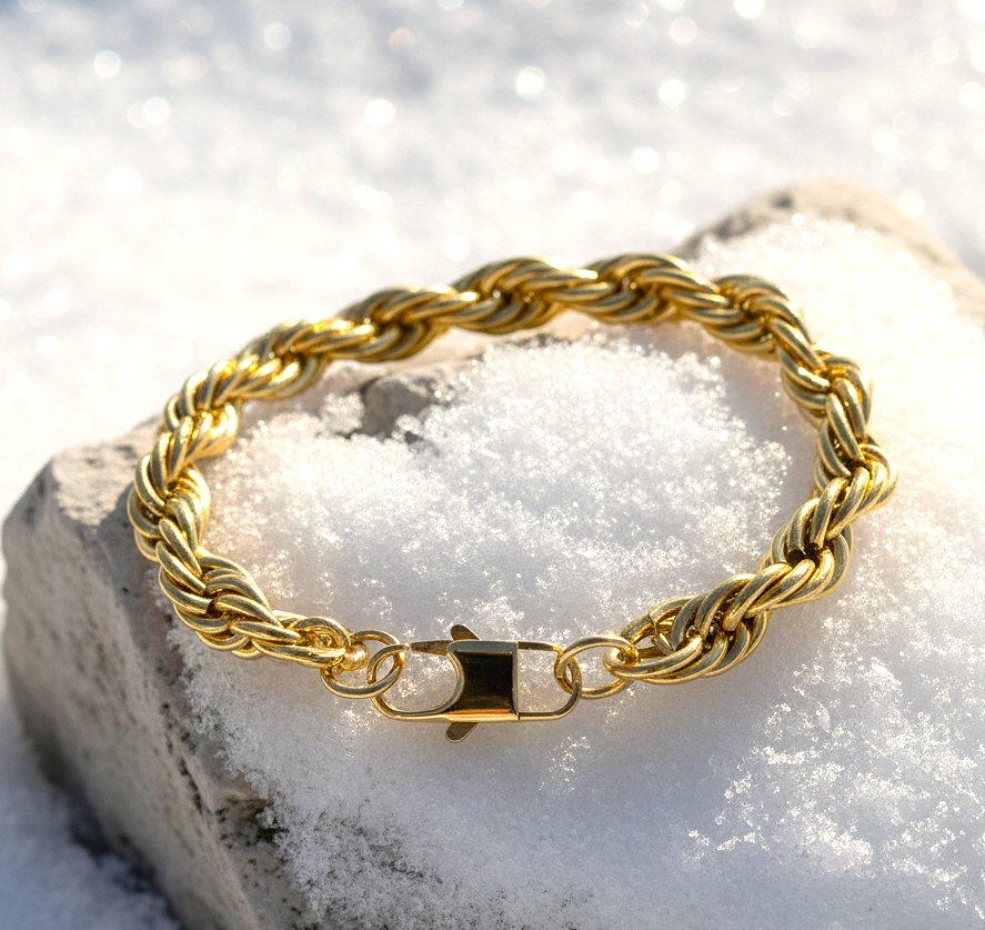Ultra Bold Solid Golden Everyday Rope Chain Bracelet | TITANIUM STEEL - For Men | Includes: Bracelet