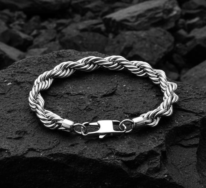 Ultra Bold Solid Steel Everyday Rope Chain Bracelet | TITANIUM STEEL - For Men | Includes: Bracelet